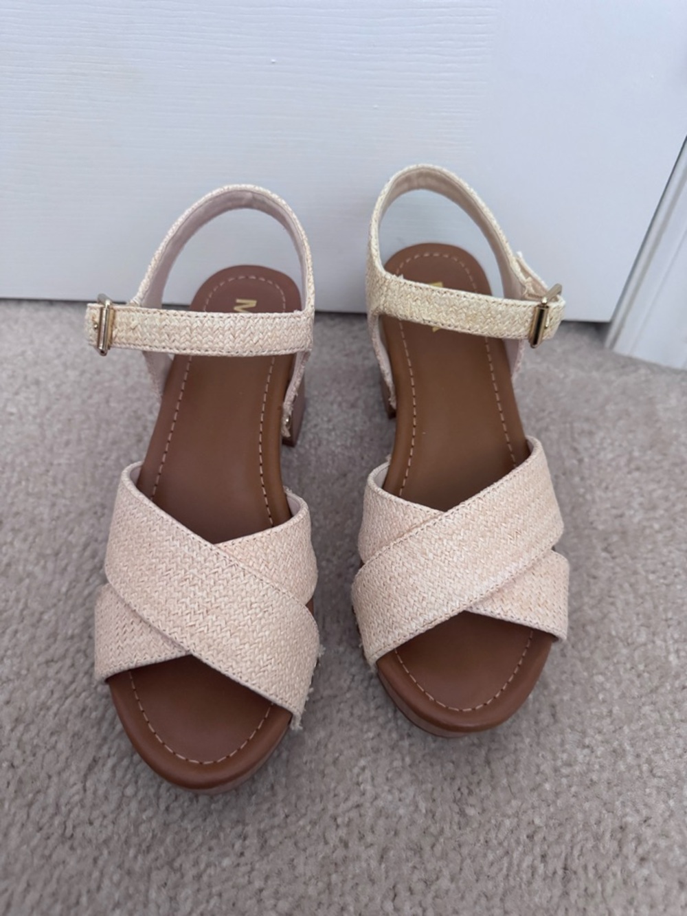 Woven Crossband Ankle-Strap Sandals - Cream